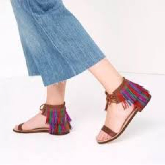 ZARA Boho Gladiator Fringe Sandals Size EU 37 | US 6.5 Womens - Picture 3 of 9